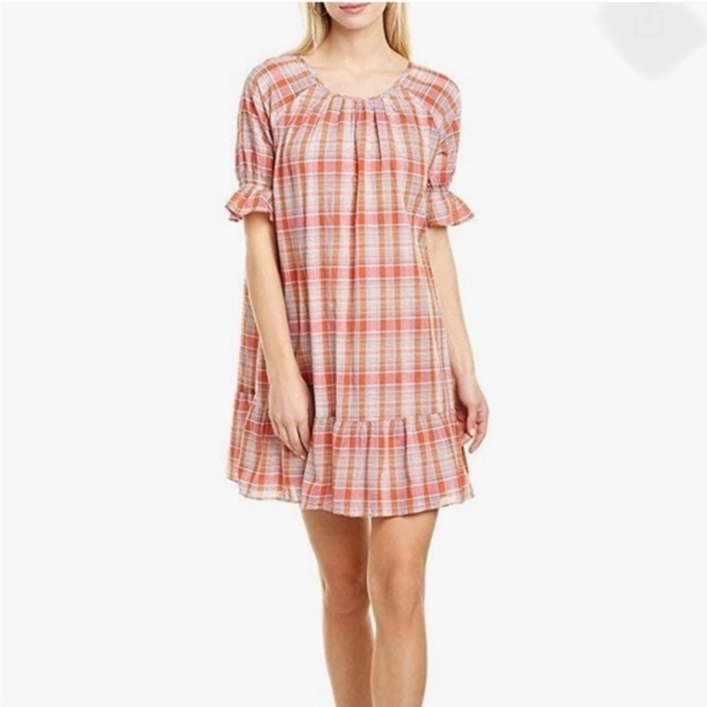 Madewell Plaid Ruffle Sleeve Cotton Popover Dress